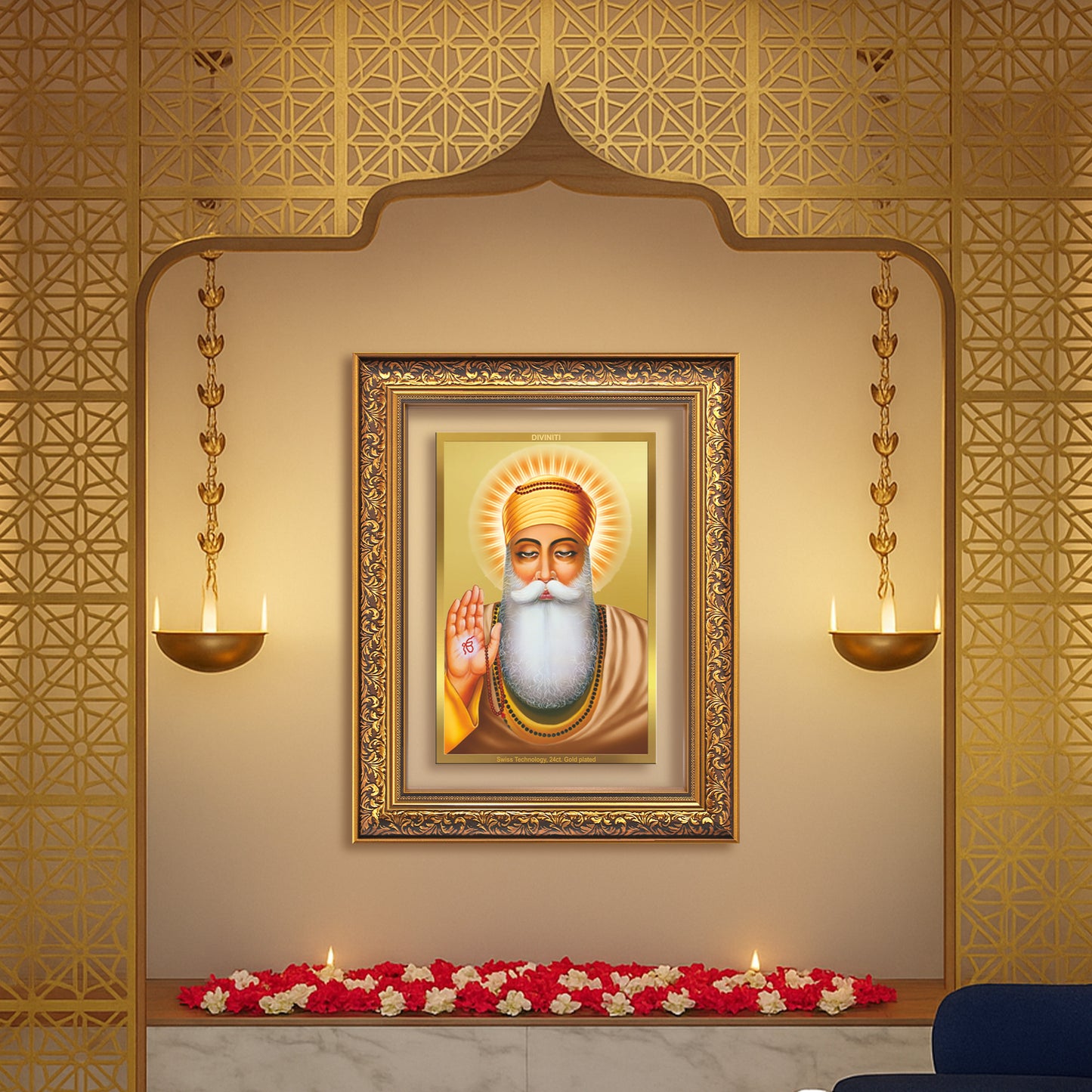 Diviniti 24K Gold Plated Guru Nanak Dev Ji (Classic) Sacred Sikh Wall Frame for Home Decor & Office Ambiance | Premium Spiritual Gift
