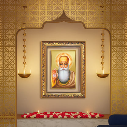 Diviniti 24K Gold Plated Guru Nanak Dev Ji (Classic) Sacred Sikh Wall Frame for Home Decor & Office Ambiance | Premium Spiritual Gift