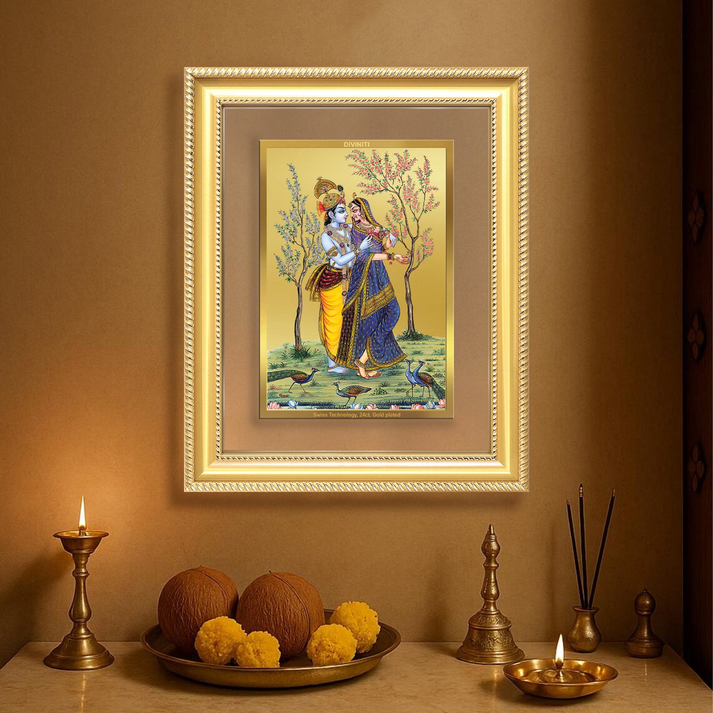 Diviniti 24K Gold Plated Radha Krishna (Classic) Divine Wall Frame for Home Mandir & Office Decor | Luxury Spiritual Gift