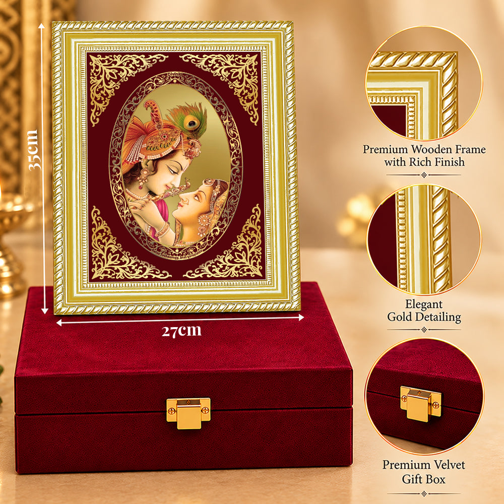 24K Gold-Plated Radha Krishna Frame | Premium Gift Box | 35x27 CM