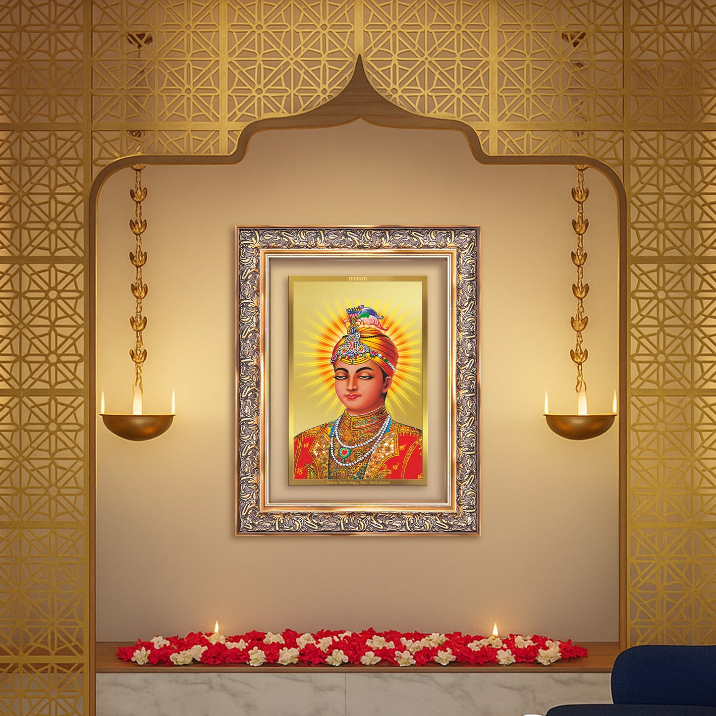 Diviniti 24K Gold Plated Guru Harkrishan Sahib Ji (Classic) Sacred Sikh Wall Frame for Home Decor & Office Ambiance | Premium Spiritual Gift