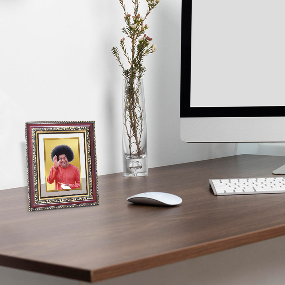 Diviniti 24K Gold Plated Satya Sai Baba (Classic) Divine Wall and Table Top Frame for Home Mandir & Office Decor | Luxury Spiritual Gift