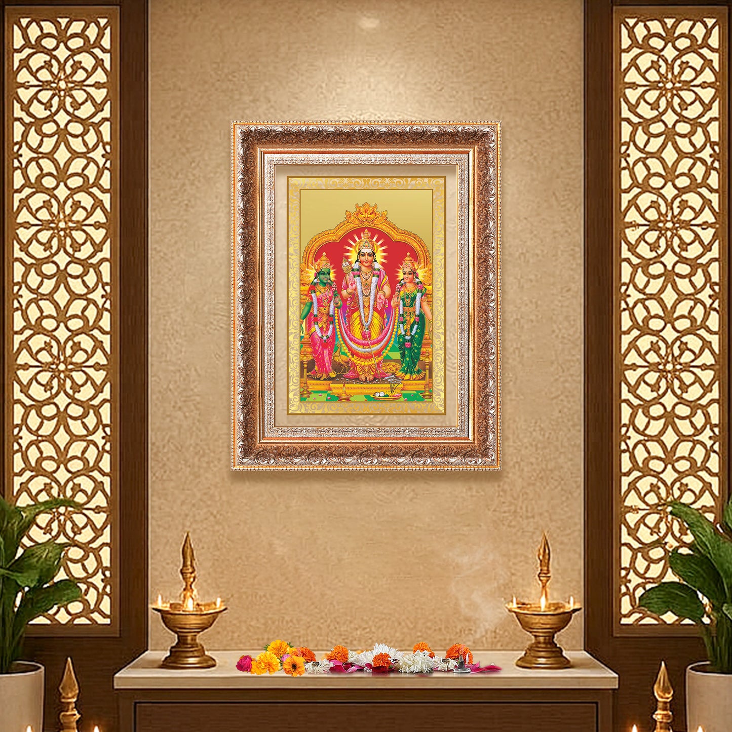 Lord Murugan with Valli | Divine Union Wall Photo Frame in 24K Gold Plated Foil