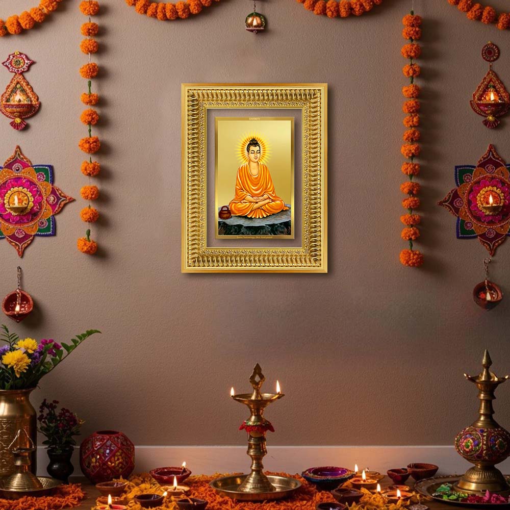 Diviniti 24K Gold Plated Buddha (Classic) Divine Wall Frame for Home Mandir & Office Decor | Luxury Spiritual Gift