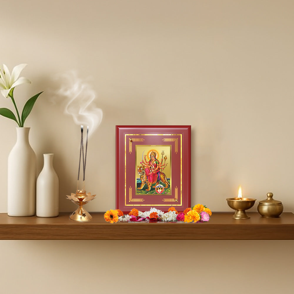 Diviniti 24K Gold Plated Maa Durga Wall & Tabletop Photo Frame | Strength, Protection & Divine Blessings