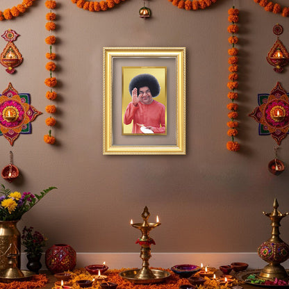 Diviniti 24K Gold Plated Satya Sai Baba (Classic) Divine Wall Frame for Home Mandir & Office Decor | Luxury Spiritual Gift