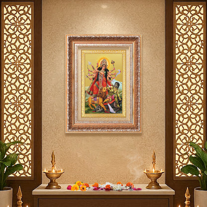 Durga-Mahishasura Mardini | Goddess Durga Wall Photo Frame in 24K Gold Plated Foil