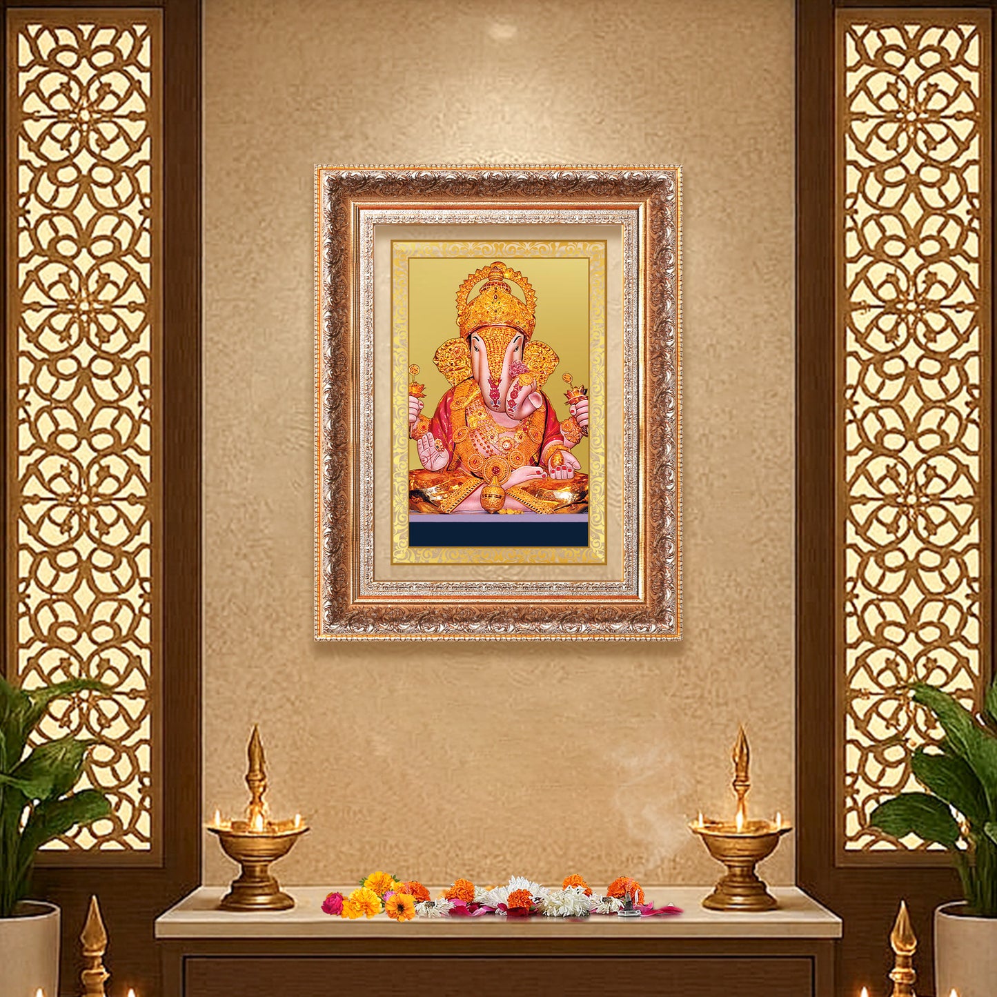 Dagdu Ganesh | Shri Dagdusheth Halwai Ganpati Wall Photo Frame in 24K Gold Plated Foil