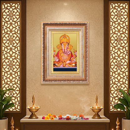 Dagdu Ganesh | Shri Dagdusheth Halwai Ganpati Wall Photo Frame in 24K Gold Plated Foil