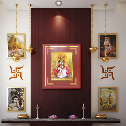 Diviniti Goddess Gayatri Mata Wall Photo Frame in 24K Gold Plated Foil | Wisdom, Purity & Divine Enlightenment