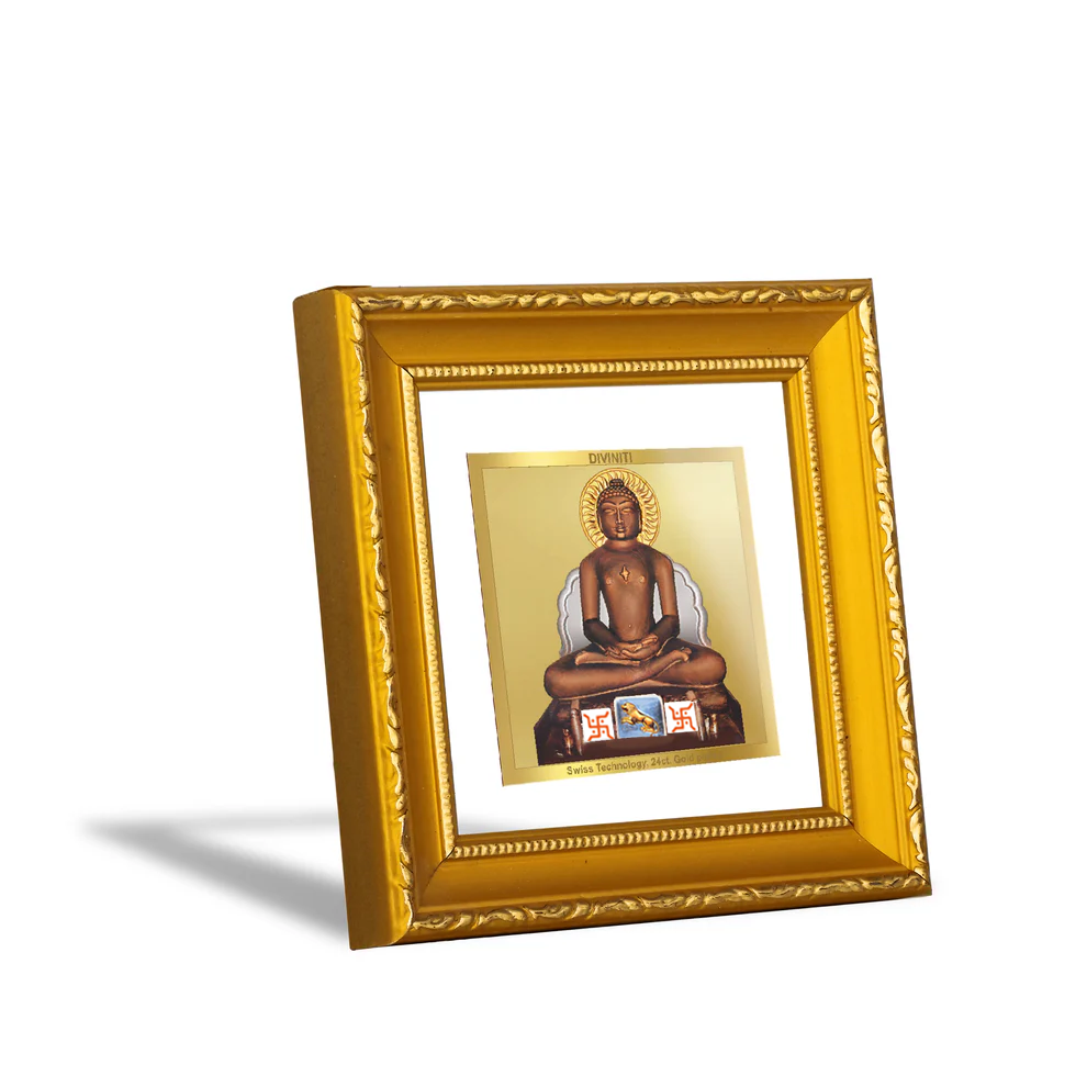 DIVINITI 24K Gold Plated Foil Mahavira Stylish Wall Photo Frame Idol for Workshop, Puja Room, Table Top, Home Decor, Gifts|DG101S1A (10x10 CM)