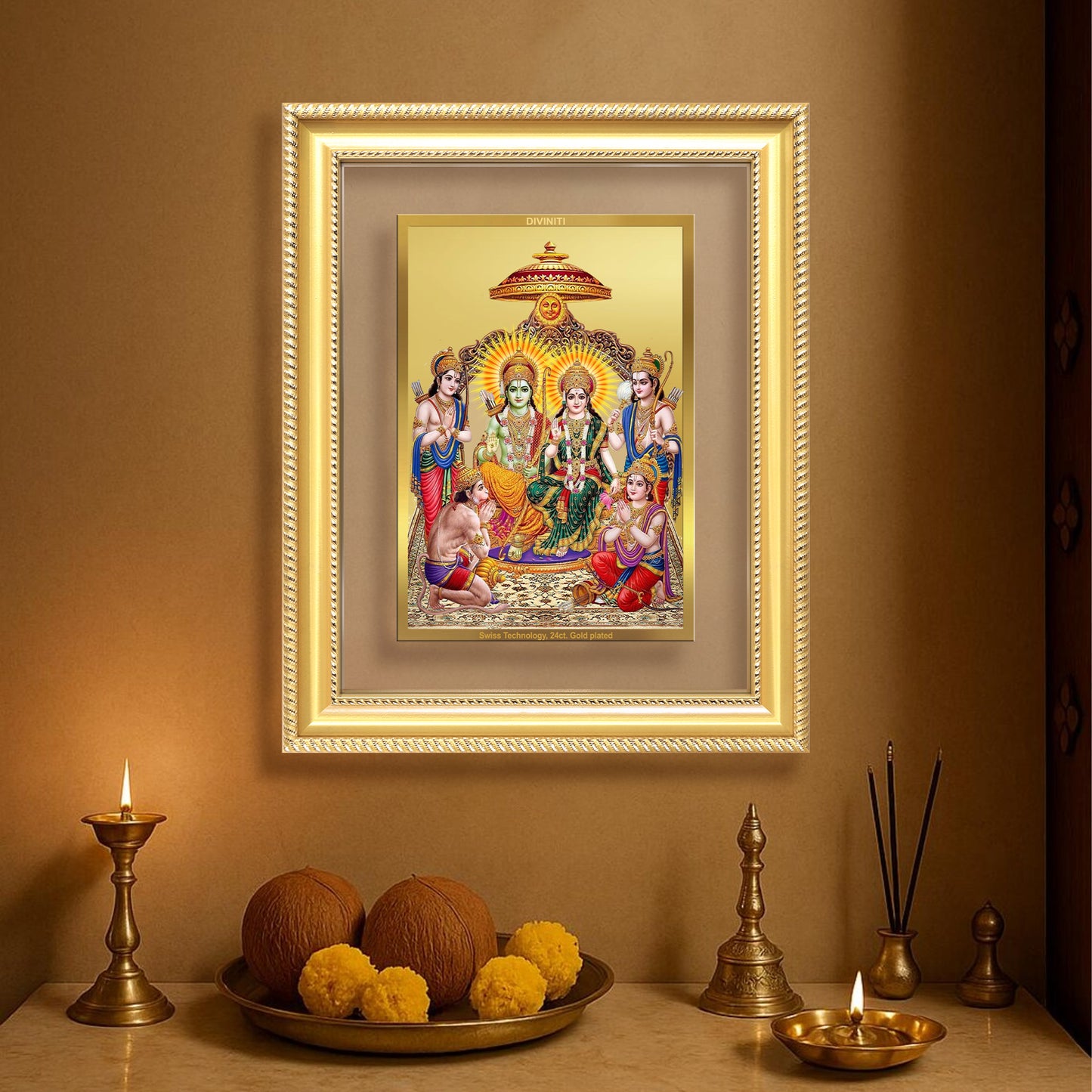Diviniti 24K Gold Plated Ram Darbar Divine Wall Frame for Home Mandir & Office Decor | Luxury Spiritual Gift