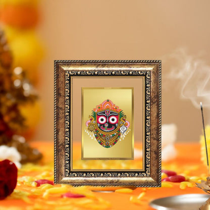 Diviniti 24K Gold Plated Jagannath Divine Table Top Frame for Home Mandir & Office Decor | Luxury Spiritual Gift