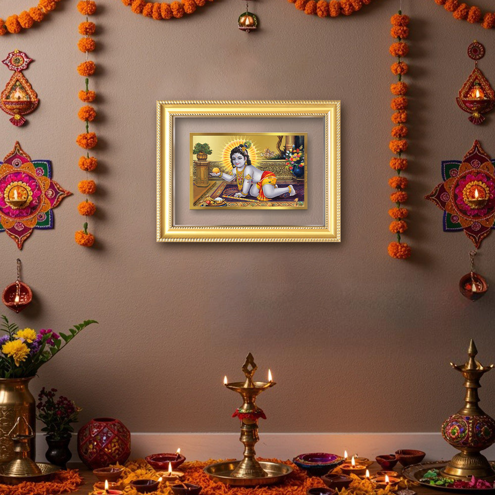 Diviniti 24K Gold Plated Laddu Gopal (Classic) Divine Wall Frame for Home Mandir & Office Decor | Luxury Spiritual Gift