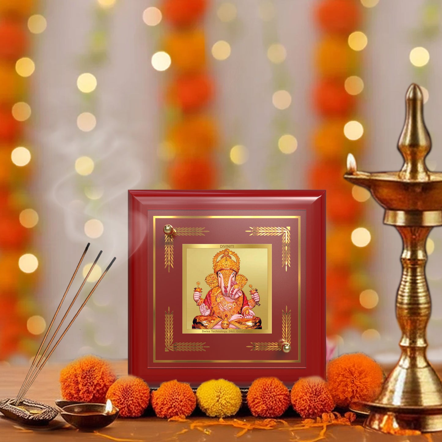 Dagdu Ganesh | Shri Dagdusheth Halwai Ganpati Tabletop Frame in 24K Gold Plated Foil