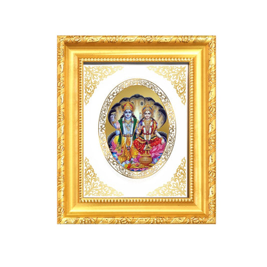 Lord Vishnu & Goddess Lakshmi Divine Stability & Prosperity Sacred Royal Tabletop Frame in 24K Gold Plated Foil