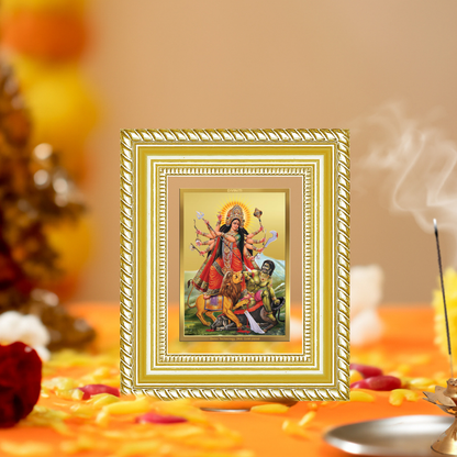 Diviniti 24K Gold Plated Durga - Mahishasura Mardini Divine Table Top Frame for Home Mandir & Office Decor | Luxury Spiritual Gift