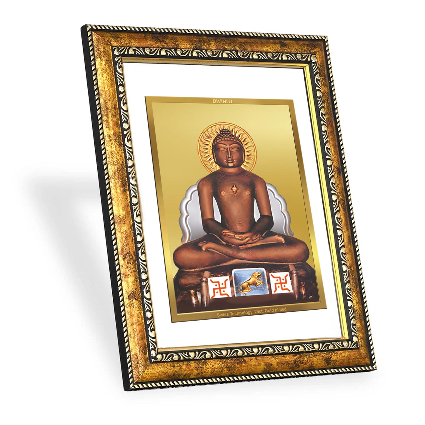 DIVINITI 24K Gold Plated Foil Mahavira Wall Photo Frame for Home Decor, Wall Hanging, Table Top, Puja Room & Gift DG113S3 (27.6X35.4 CM)