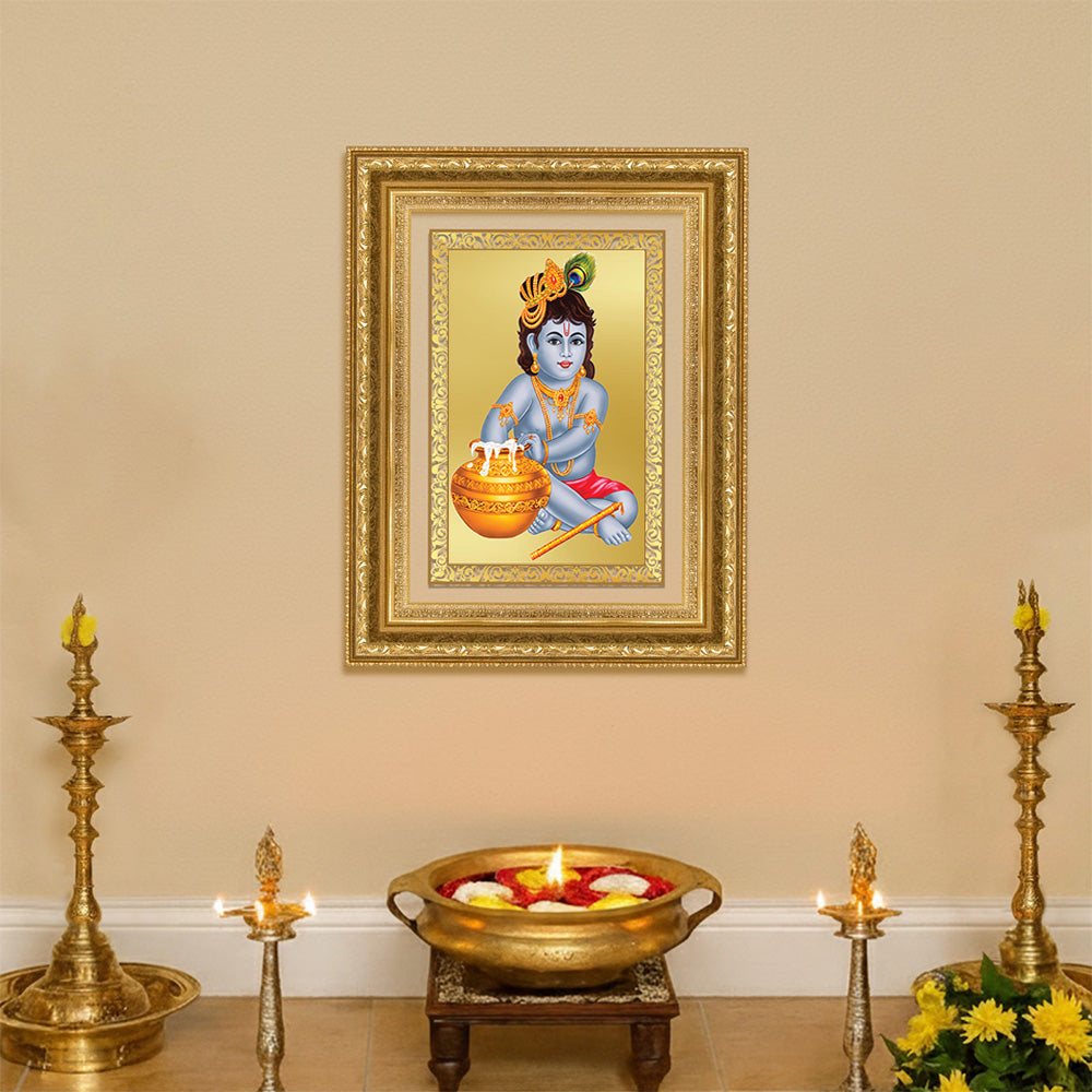 Diviniti 24K Gold Plated Bal Gopal Divine Wall Frame for Home Mandir & Office Decor | Luxury Spiritual Gift