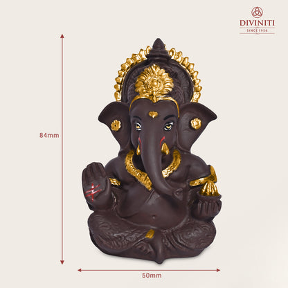 Diviniti 999 Silver Plated Resin Lord Ganesha Idol for Car Dashboard Tabletop for Home Decor Mandir Puja Gift Brown (8.4x4.2cm)