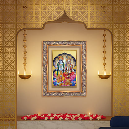 Diviniti 24K Gold Plated Vishnu Lakshmi (Classic) Divine Wall Frame for Home Mandir & Office Decor | Luxury Spiritual Gift