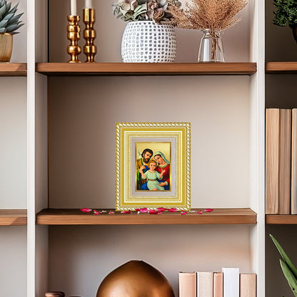 Diviniti 24K Gold Plated Holy Family Divine Table Top Frame for Home Mandir & Office Decor | Luxury Spiritual Gift