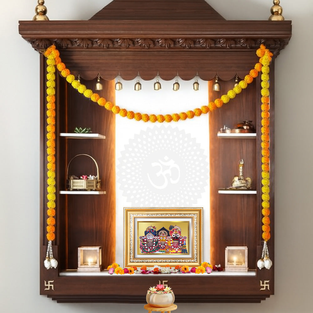 Diviniti 24K Gold Plated Jagannath Subhadra Balabhadra (Classic) Divine Wall Frame for Home Mandir & Office Decor | Luxury Spiritual Gift