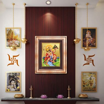 Diviniti 24K Gold Plated Hanuman With Mountain (Classic) Divine Wall Frame for Home Mandir & Office Decor | Luxury Spiritual Gift