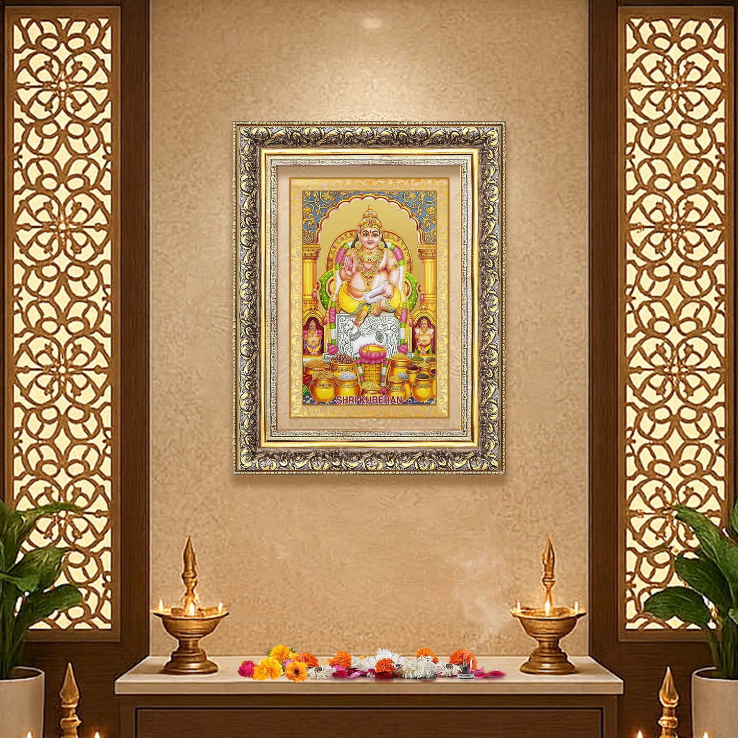 Diviniti 24K Gold Plated Kuber (Classic) Divine Wall Frame for Home Mandir & Office Decor | Luxury Spiritual Gift