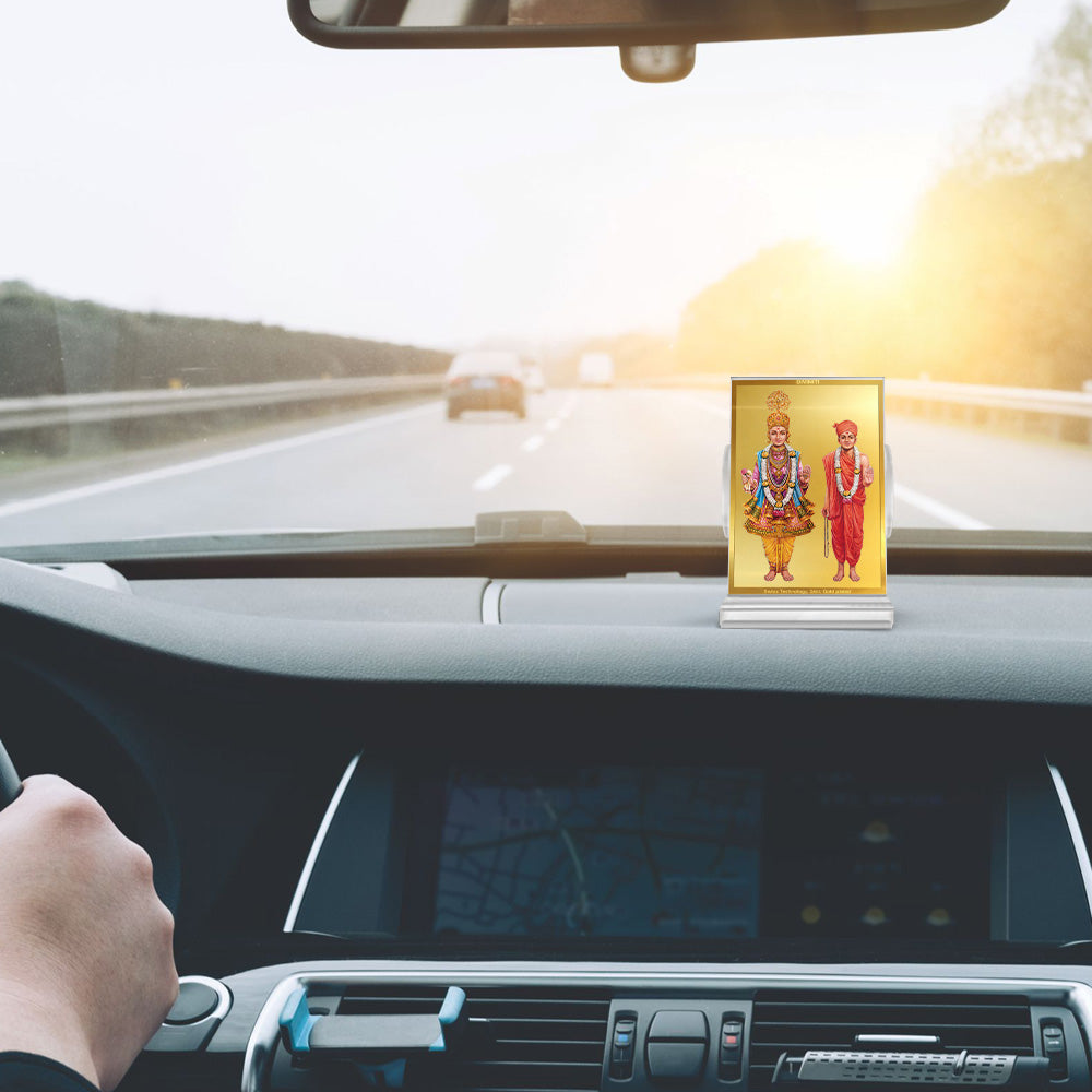 Lord Swaminarayan | Spiritual Car Dashboard & Tabletop Frame in 24K Gold Plated Foil