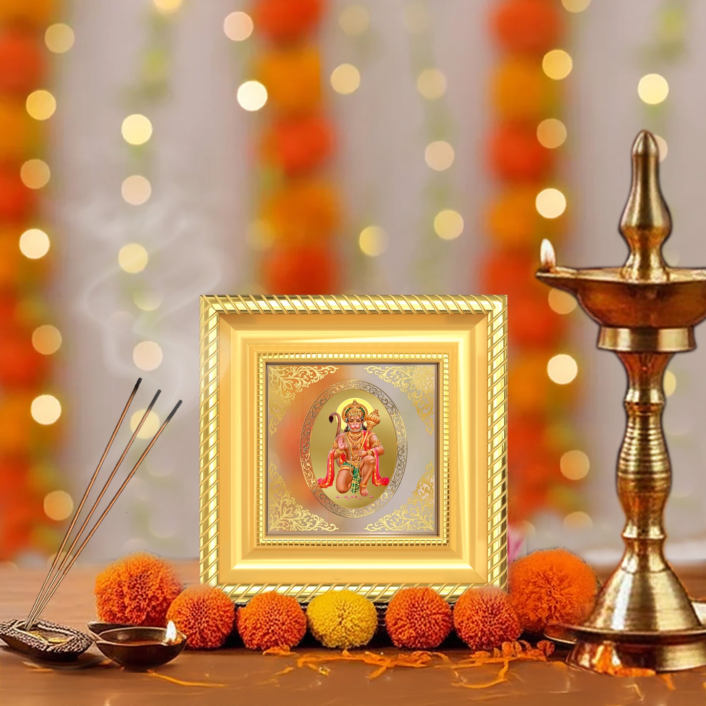 Hanuman with Blessings | Divine Bajrangbali Royal Tabletop Photo Frame in 24K Gold Plated Foil