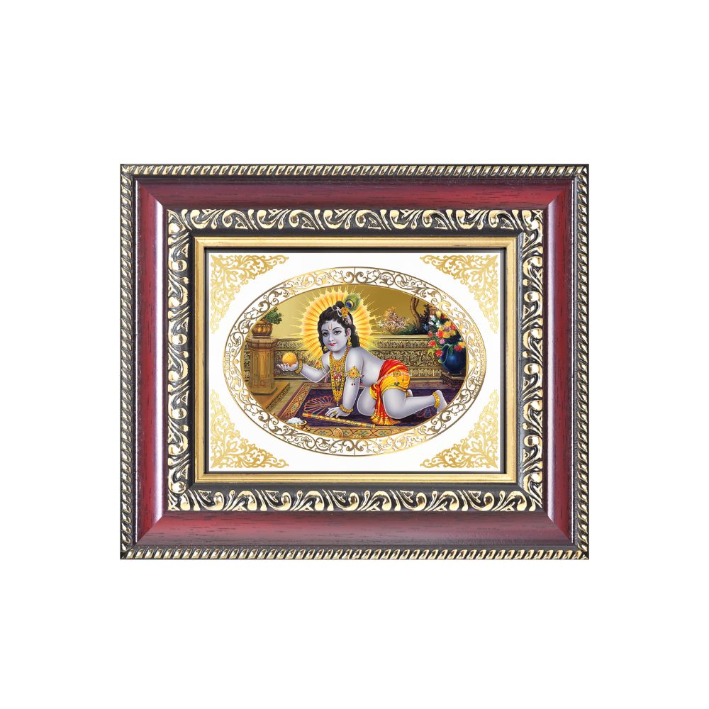 Laddu Gopal (Baby Krishna) Divine Sacred Love & Devotion Royal Tabletop Frame in 24K Gold Plated Foil