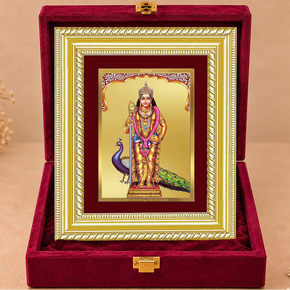 24K Gold-Plated Lord Murugan Frame | Premium Gift Box | 21.5x17.5 CM