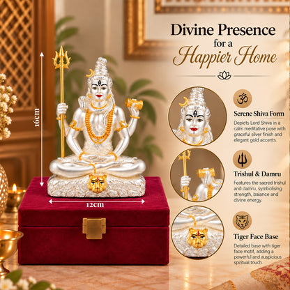 999 Silver-Plated Dual-Tone Lord Shiva Idol | Premium Gift Box | 16x12 CM