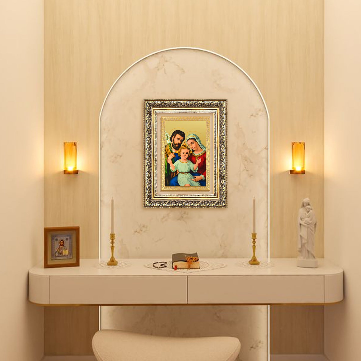 Diviniti 24K Gold Plated Holy Family (Classic) Divine Wall Frame for Home Mandir & Office Decor | Luxury Spiritual Gift