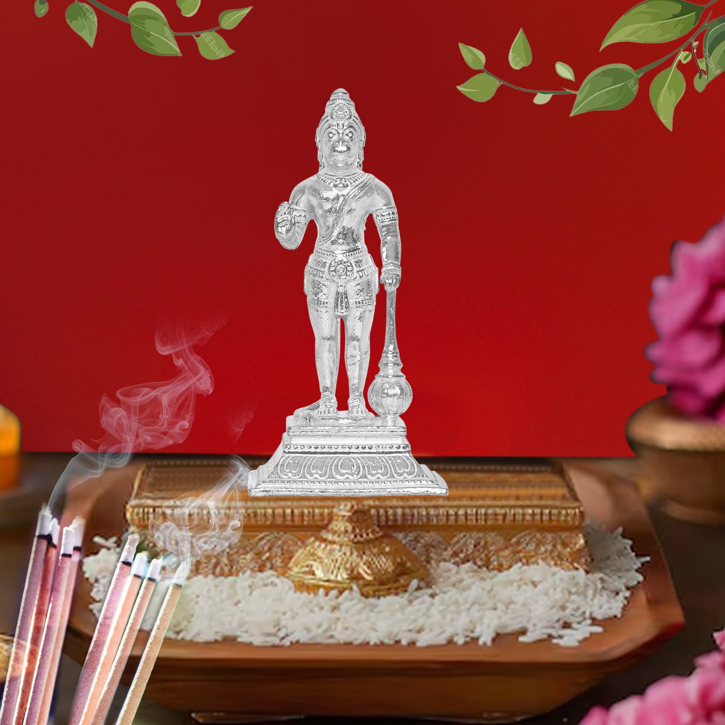 DIVINITI 925 Pure Silver Hanuman Ji Idol Statue Embody Strength and Devotion in Your Space for Home Office Décor, Tabletop, Puja Room Gift (6.5x6.1 CM, 61g)