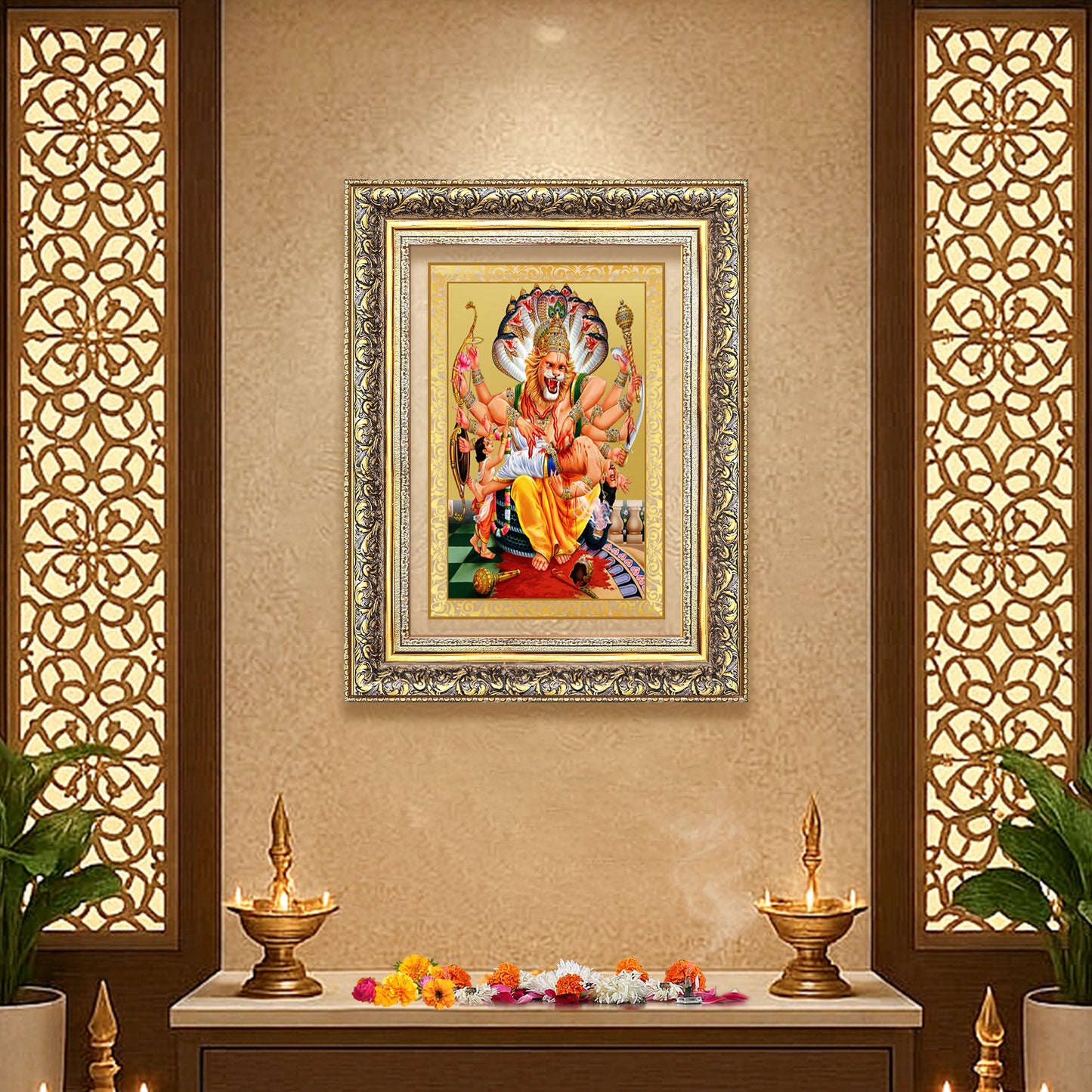 Diviniti 24K Gold Plated Narasimha (Classic) Divine Wall Frame for Home Mandir & Office Decor | Luxury Spiritual Gift