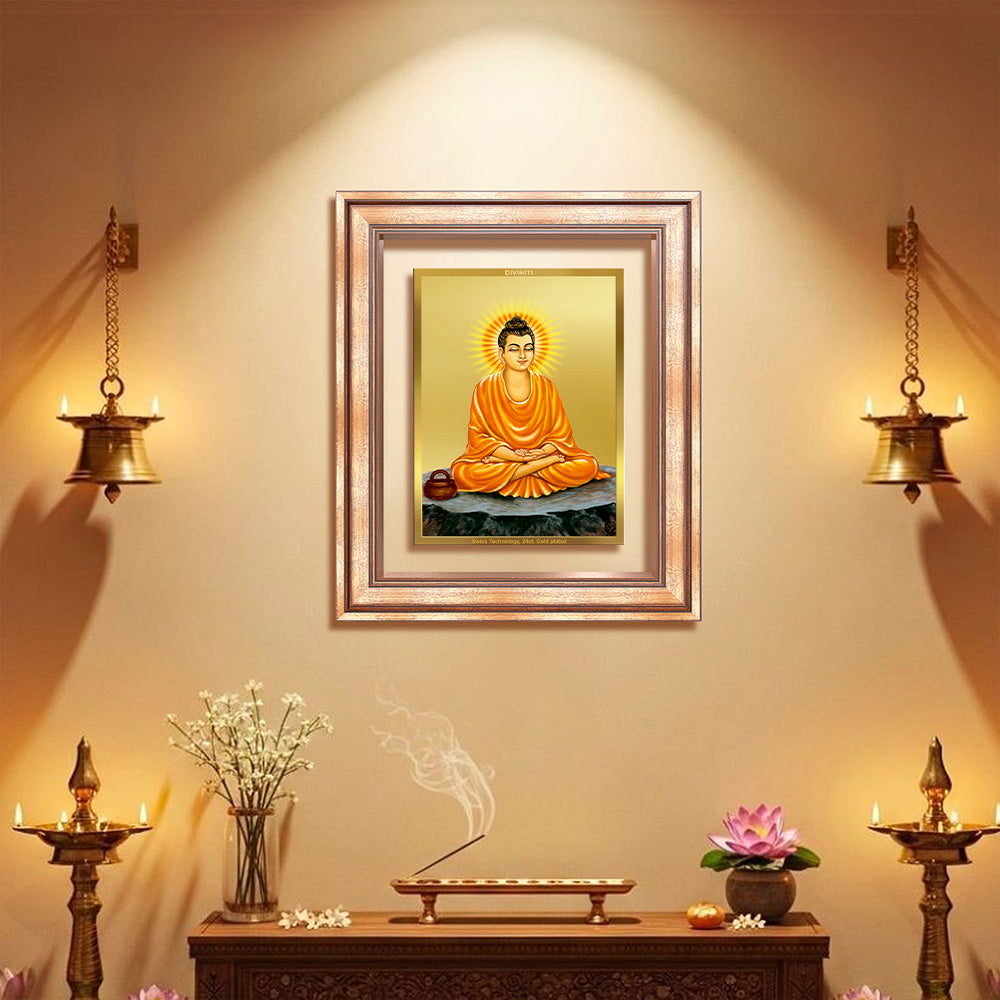Diviniti 24K Gold Plated Buddha (Classic) Divine Wall Frame for Home Mandir & Office Decor | Luxury Spiritual Gift