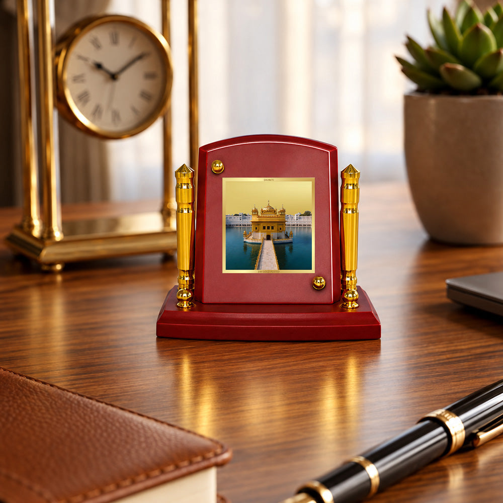 24K Gold-Plated Golden Temple MDF Car Dashboard Frame | 7.5x9 CM