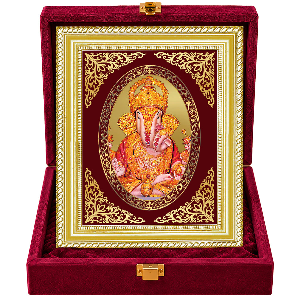 24K Gold-Plated Dagadu Ganesha Frame | Premium Gift Box | 26x20 CM