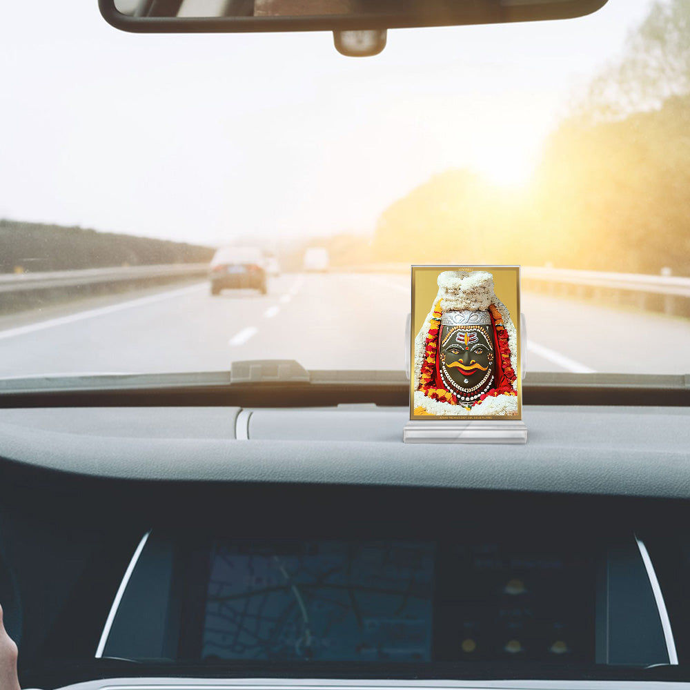 Mahakaleshwar Shiv Car Dashboard Frame | 24K Gold Plated Foil Religious Idol Photo Frame for Car, Home & Office | Mahakal Spiritual Decor for Protection, Positivity & Blessings