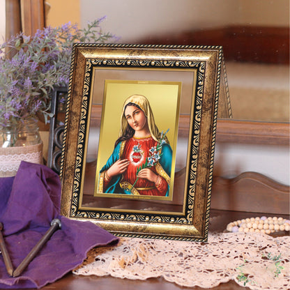 Diviniti 24K Gold Plated Mother Mary (Classic) Divine Wall and Table Top Frame for Home Mandir & Office Decor | Luxury Spiritual Gift