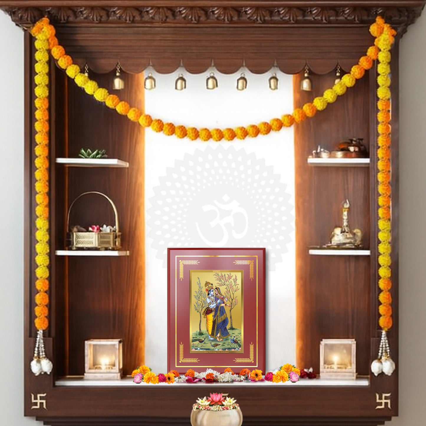 Radha Krishna with Flute | Lord Krishna Wall and Tabletop Photo Frame in 24K Gold Plated Foil