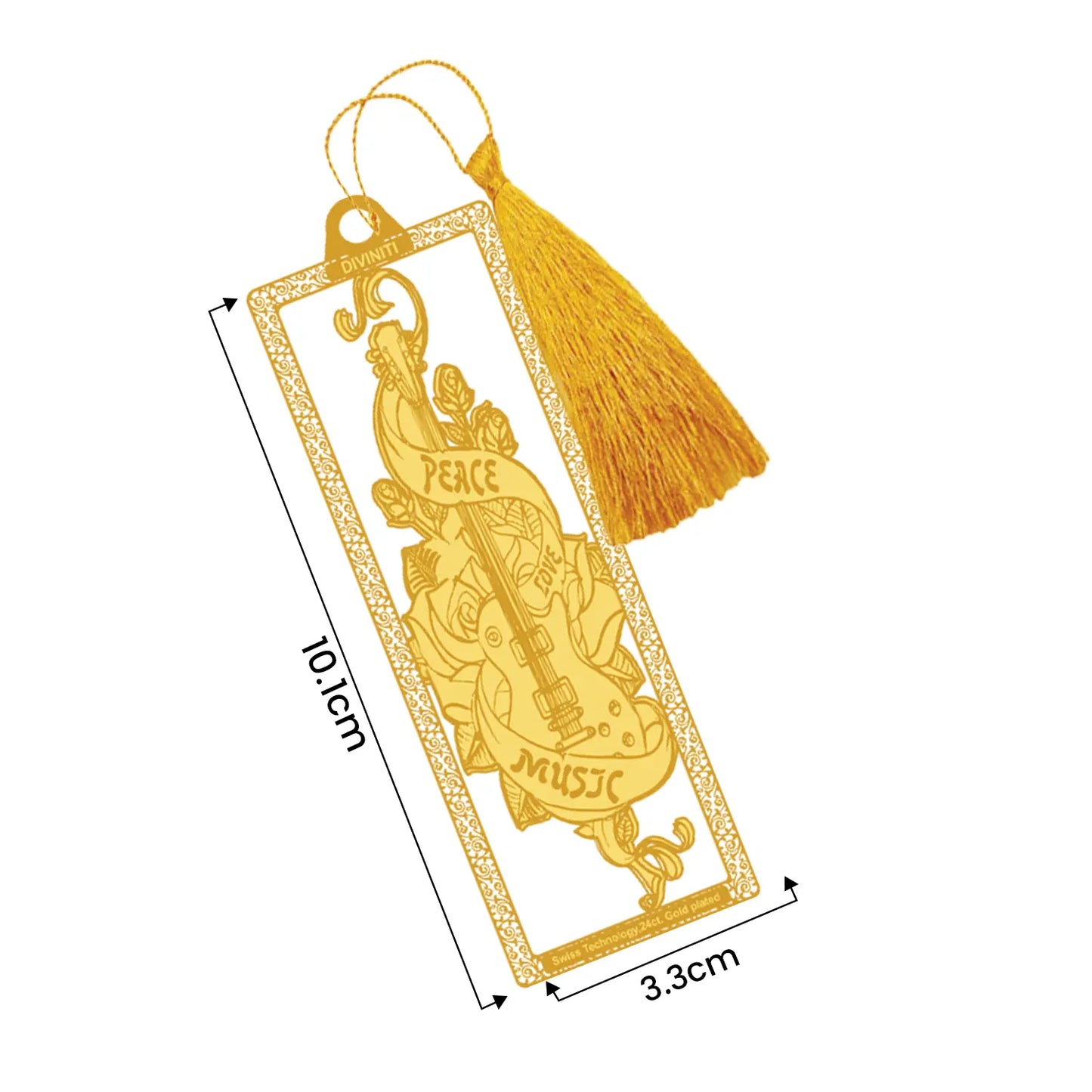 Diviniti 24K Gold Plated Bookmark with String | Design - Guitar | Size -10cm x 4cm|Luxury Gifting