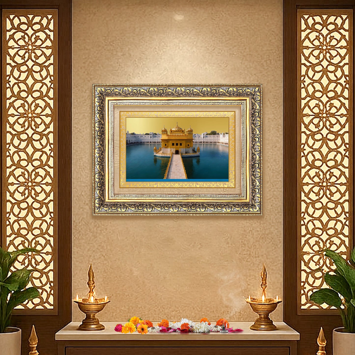 Diviniti 24K Gold Plated Golden Temple (Classic) Divine Wall Frame for Home Mandir & Office Decor | Luxury Spiritual Gift