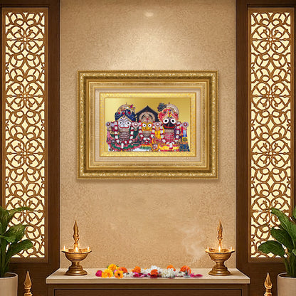 Diviniti 24K Gold Plated Jagannath Subhadra Balabhadra (Classic) Divine Wall Frame for Home Mandir & Office Decor | Luxury Spiritual Gift