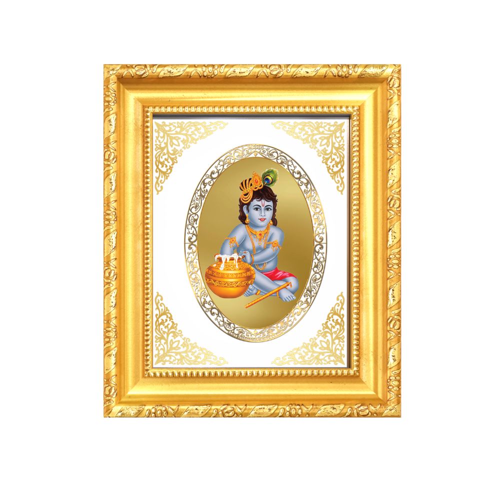 Bal Gopal (Baby Krishna) Divine Innocence & Joy Sacred Royal Tabletop Frame in 24K Gold Plated Foil