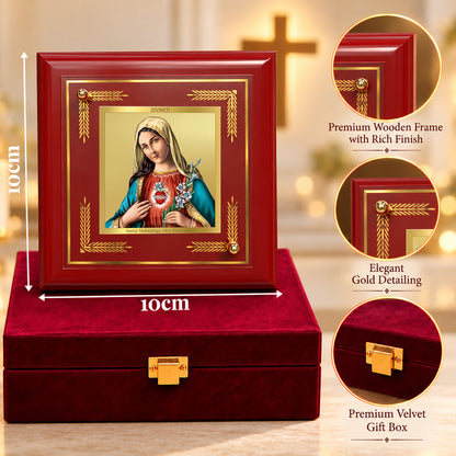 24K Gold-Plated Mother Mary MDF Frame | Premium Gift Box | 10x10 CM