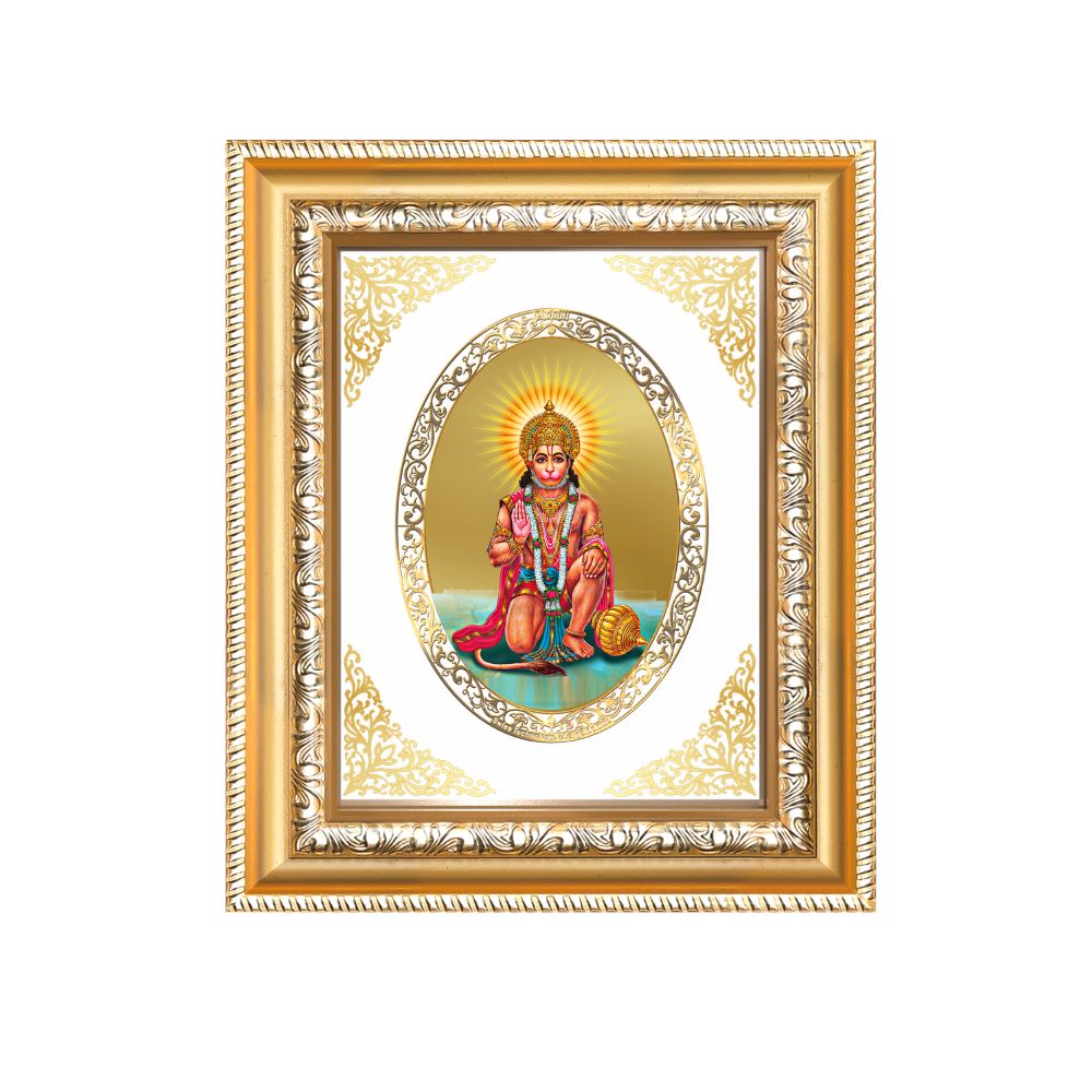 Lord Hanuman Divine Strength & Protection Sacred Royal Tabletop Frame in 24K Gold Plated Foil