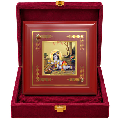 24K Gold-Plated Laddu Gopal MDF Frame | Premium Gift Box | 10x10 CM